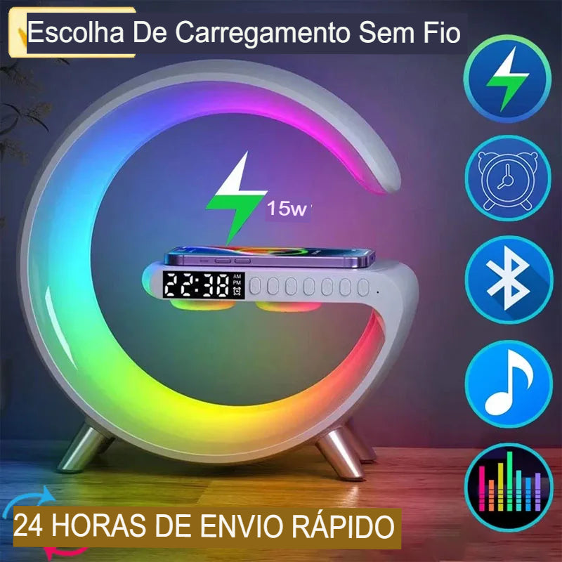 Mini carregador sem fio com som led usb despertador  multifunções